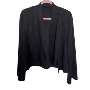 Olivaceous Suede Blazer Open Front Wide Flare Sleeves Black Size Small